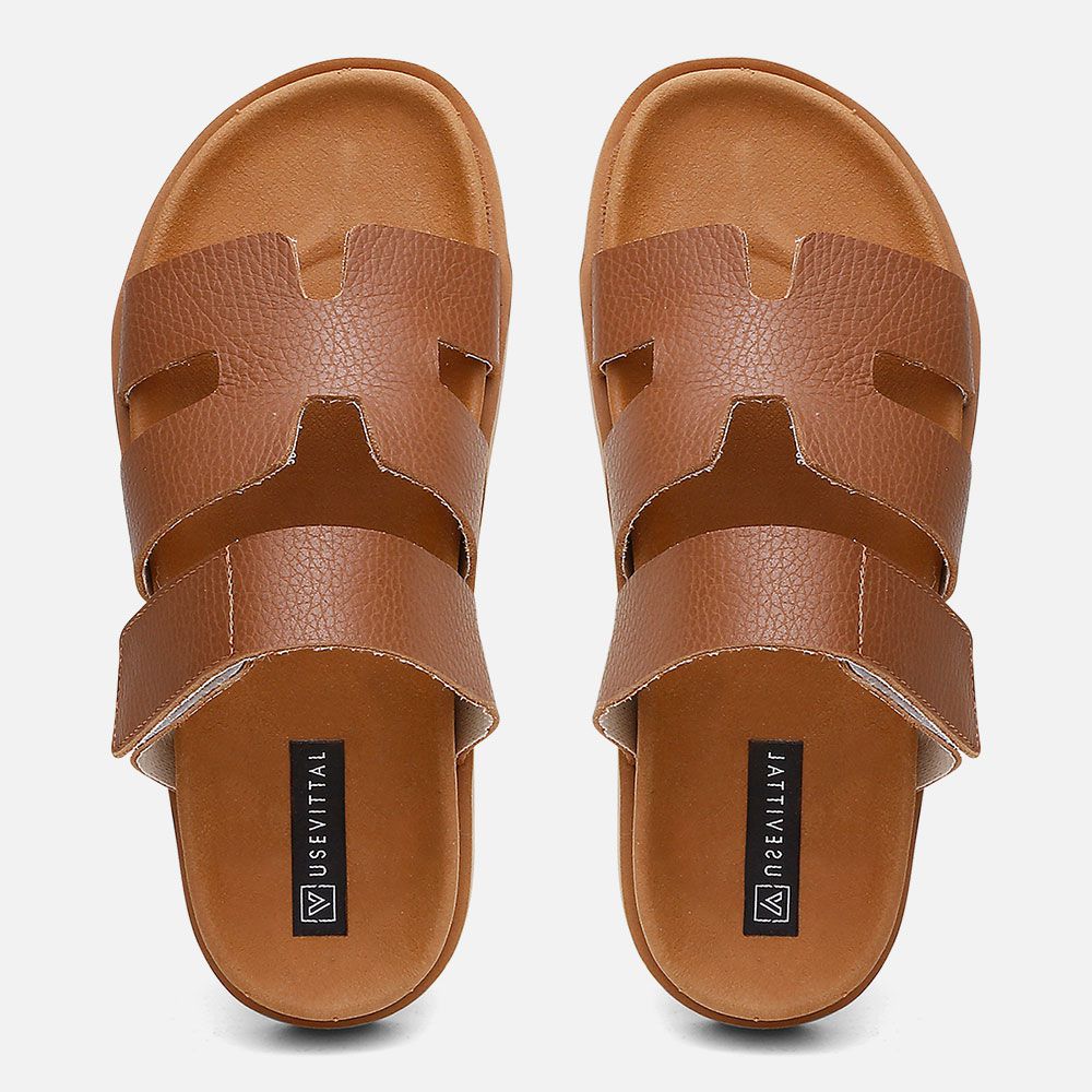 Sandalia Feminina Hera Vittal Flat em Couro Legitimo Caramelo 