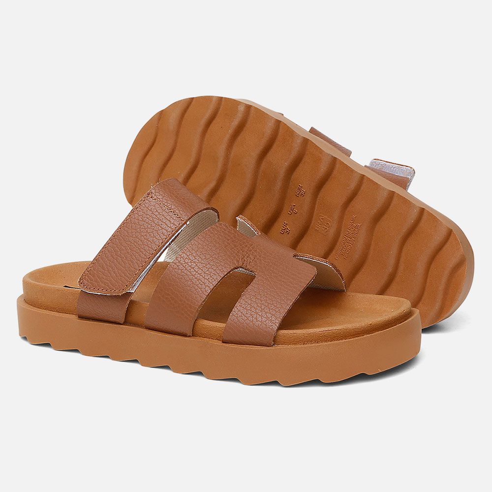 Sandalia Feminina Hera Vittal Flat em Couro Legitimo Caramelo 