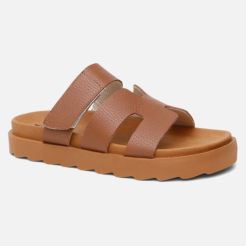 Sandalia Feminina Hera Vittal Flat em Couro Legitimo Caramelo 