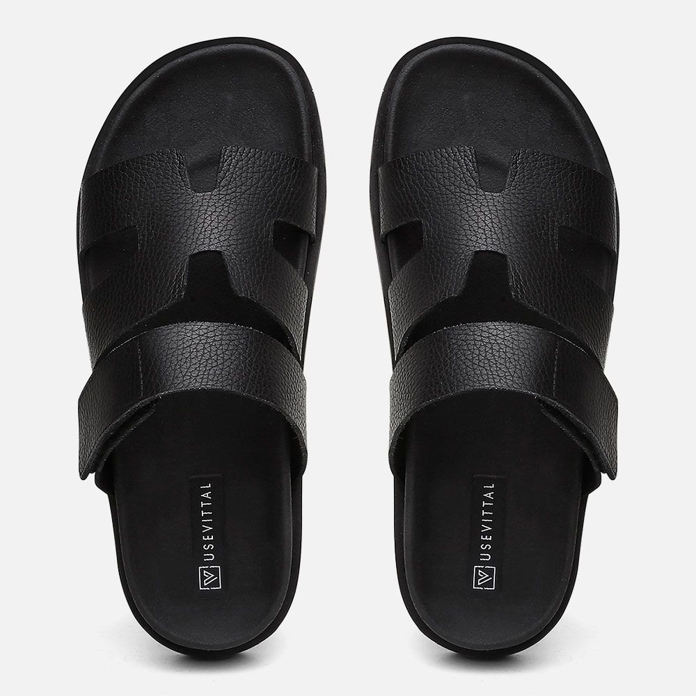 Sandalia Feminina Hera Vittal Flat em Couro Legitimo Preto 
