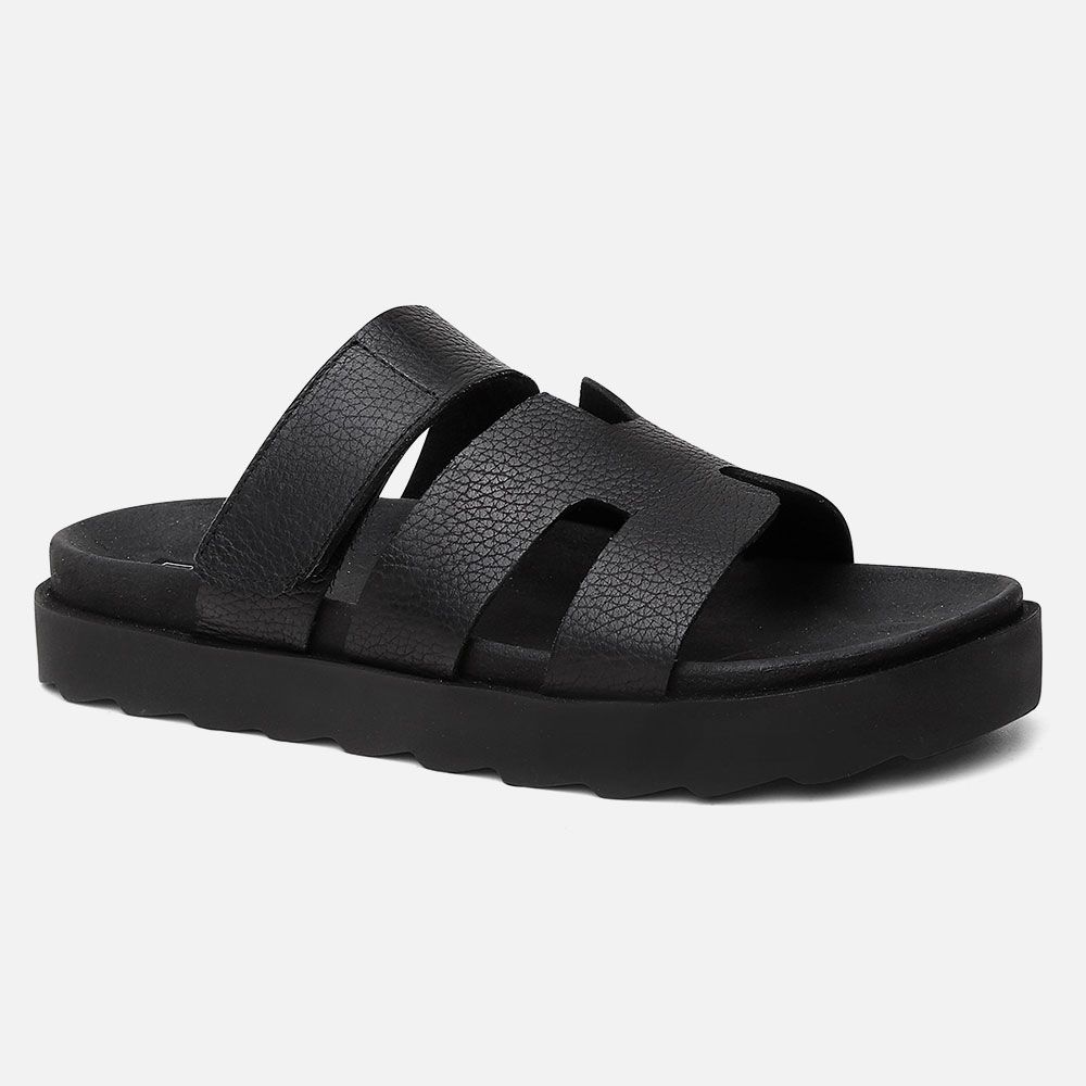 Sandalia Feminina Hera Vittal Flat em Couro Legitimo Preto 