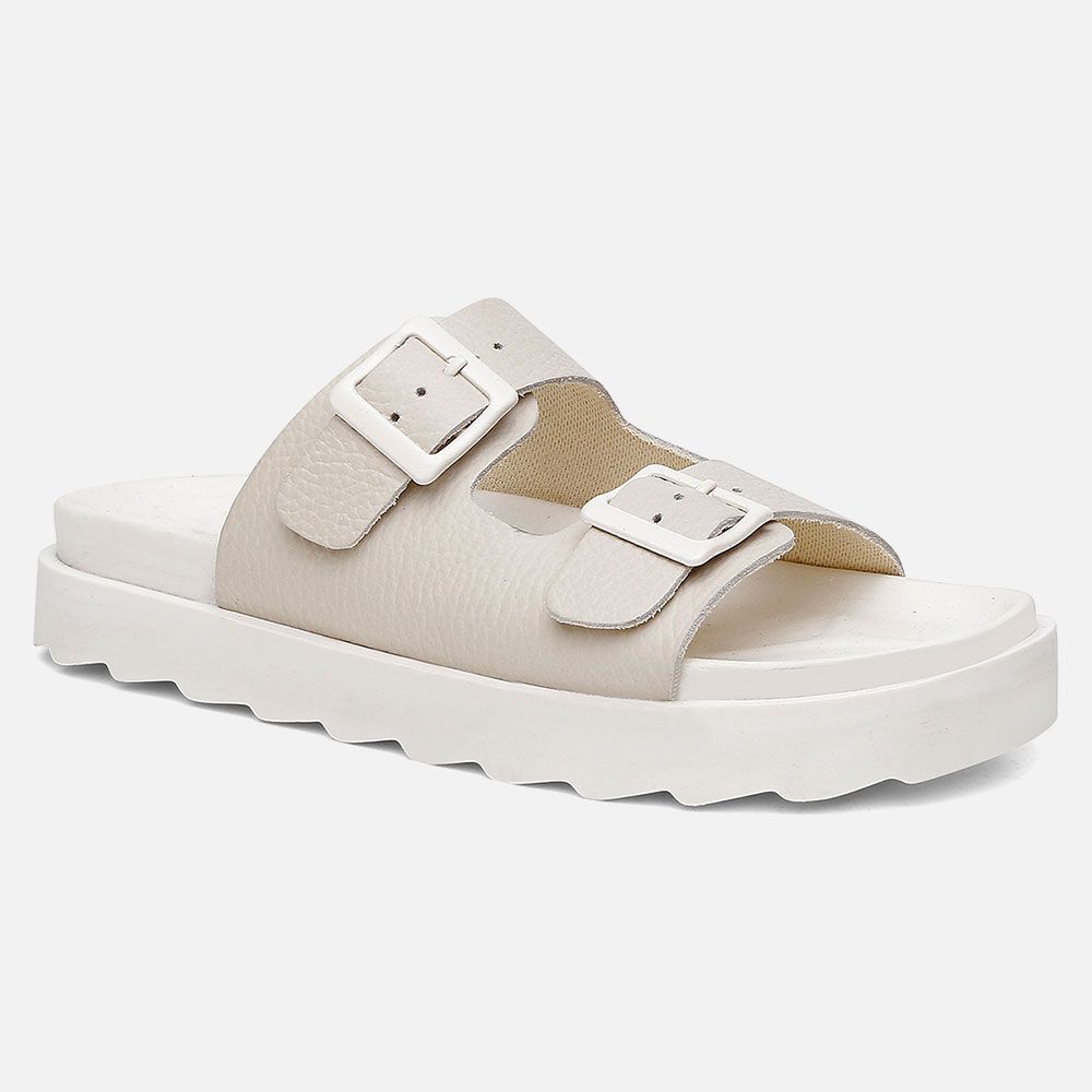 Sandália Papete Vittal Natalie em Couro Legitimo OffWhite