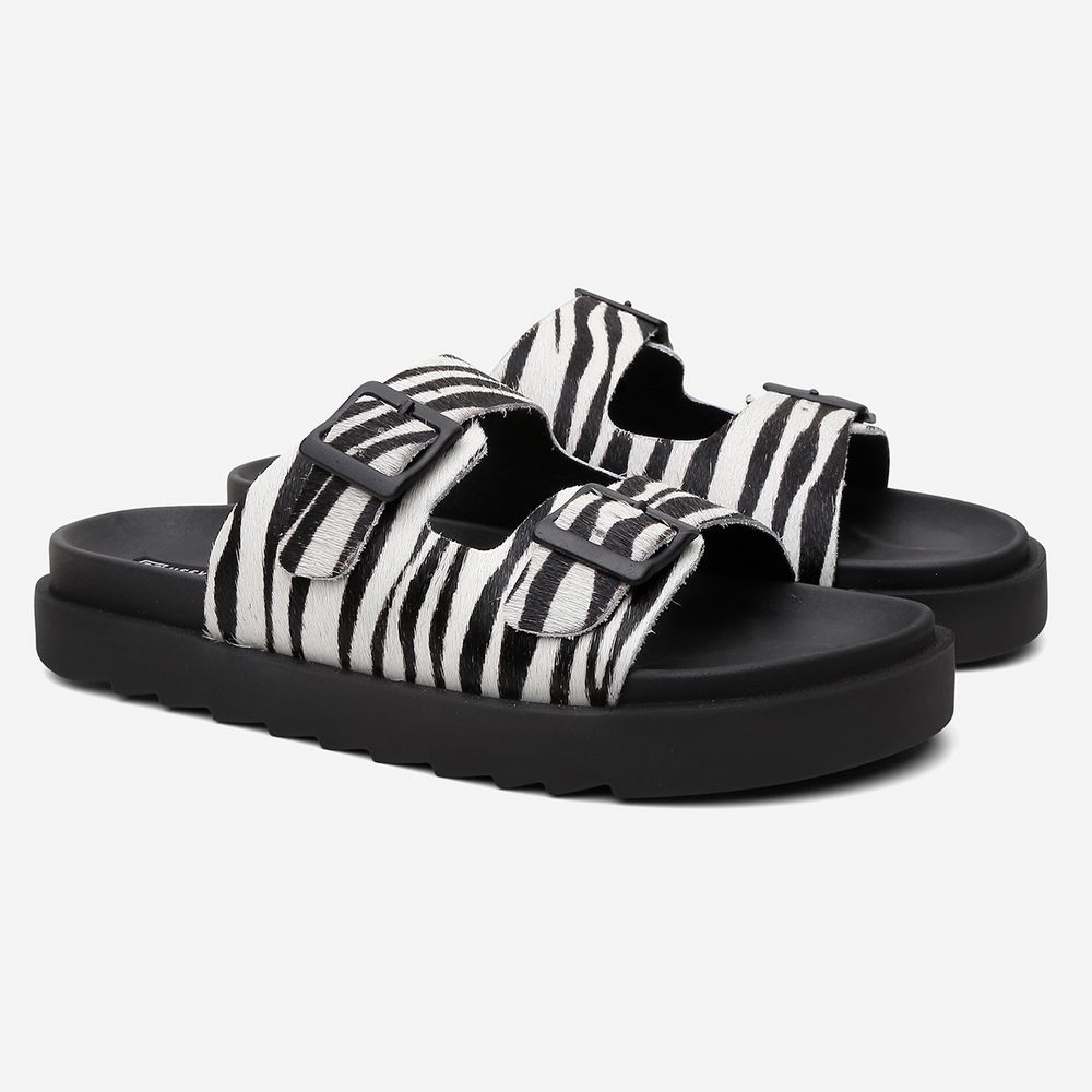 Sandália Papete Vittal Natalie em Couro Legitimo Zebra