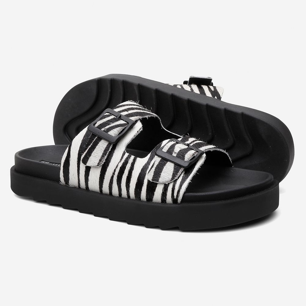 Sandália Papete Vittal Natalie em Couro Legitimo Zebra
