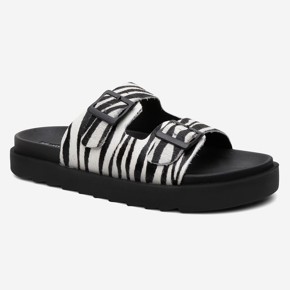 Sandália Papete Vittal Natalie em Couro Legitimo Zebra