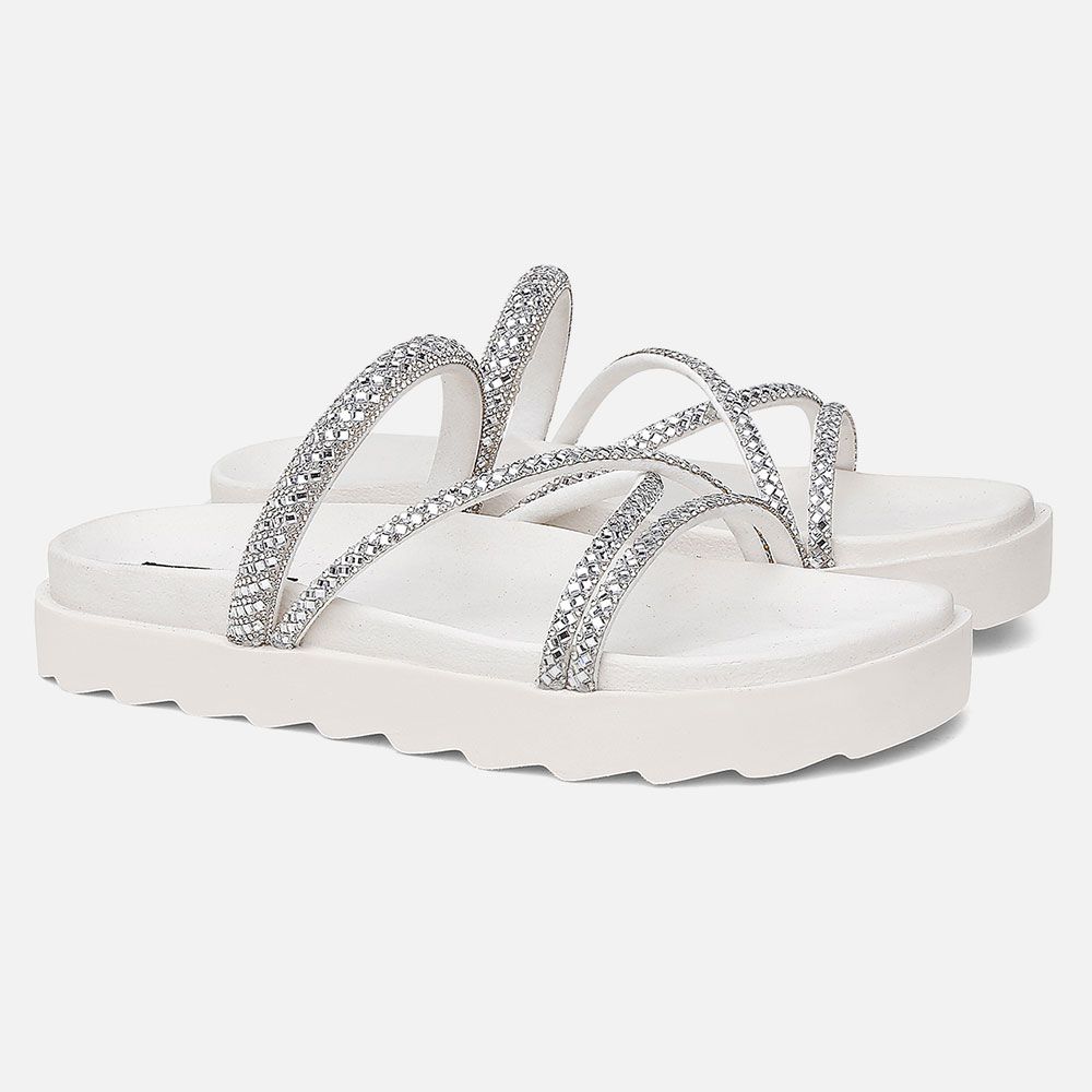 Papete Flat Feminina Amelie com 4 Tiras de Strass Brilhante Vittal 