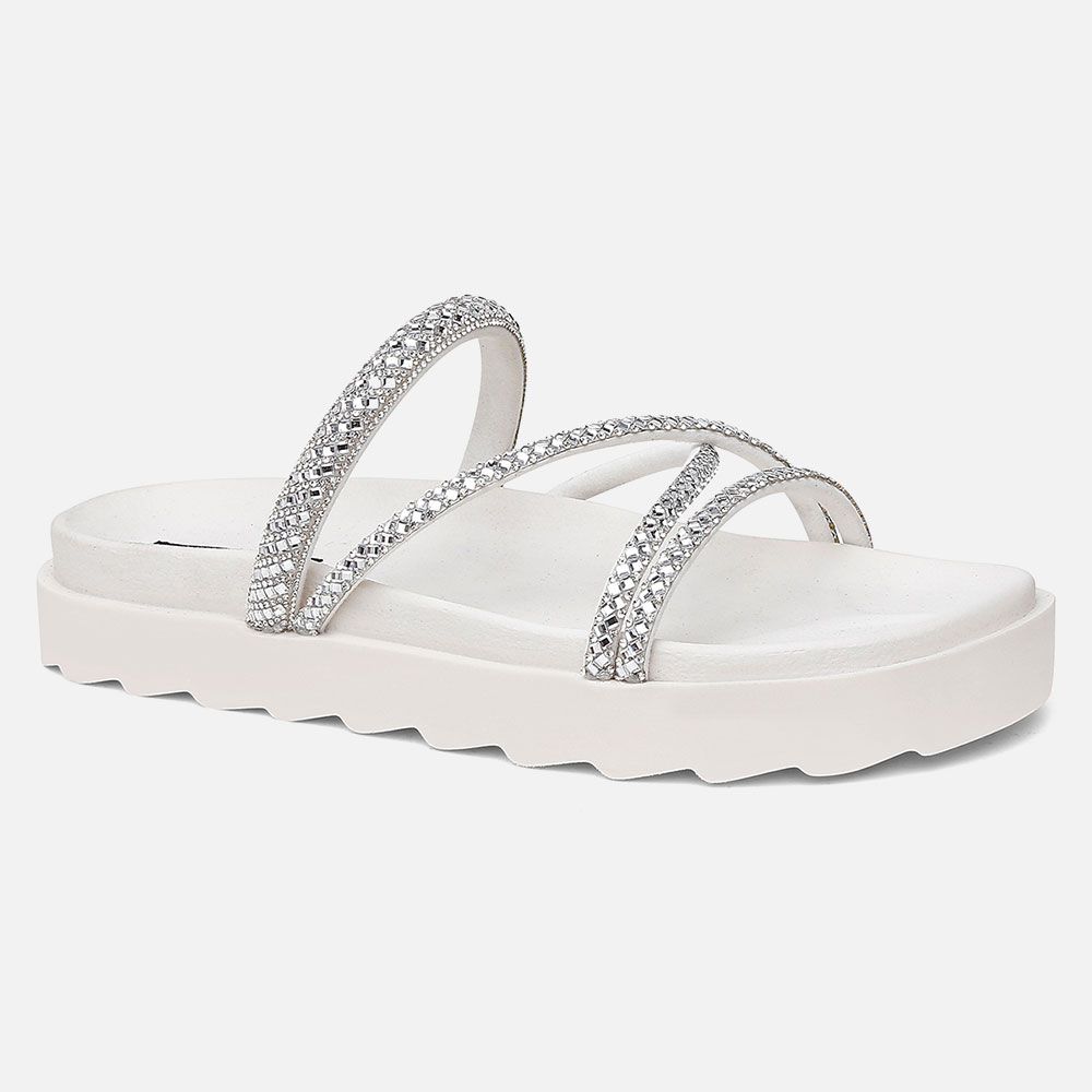 Papete Flat Feminina Amelie com 4 Tiras de Strass Brilhante Vittal 
