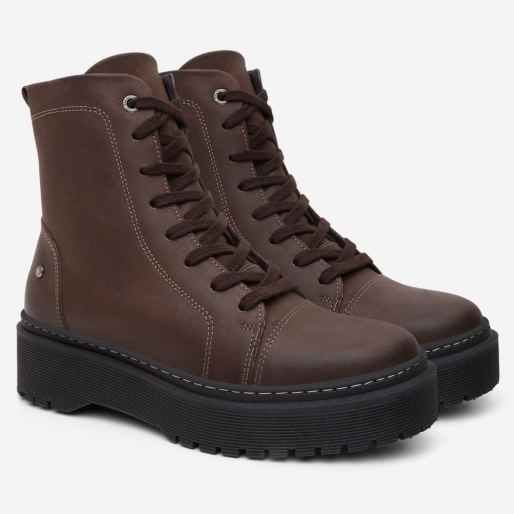 Bota Coturno Feminino Laura Vittal em Couro Legítimo Café