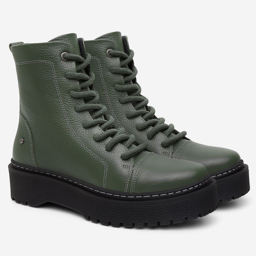 Bota Coturno Feminino Laura Vittal em Couro Legítimo Verde