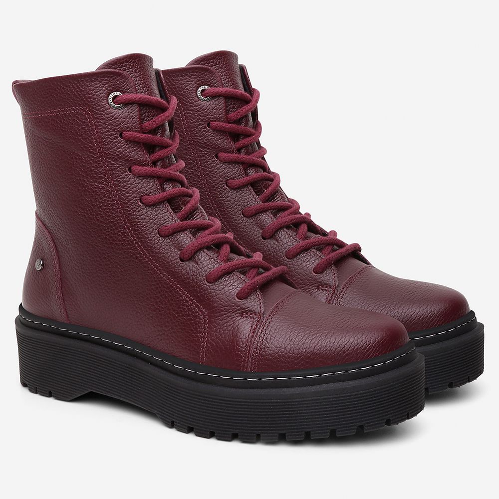 Bota Coturno Feminino Vittal Premium em Couro Bordo