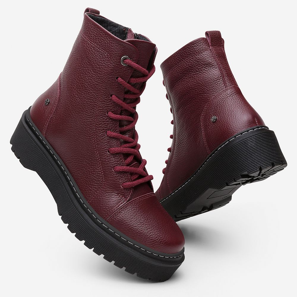 Bota Coturno Feminino Vittal Premium em Couro Bordo