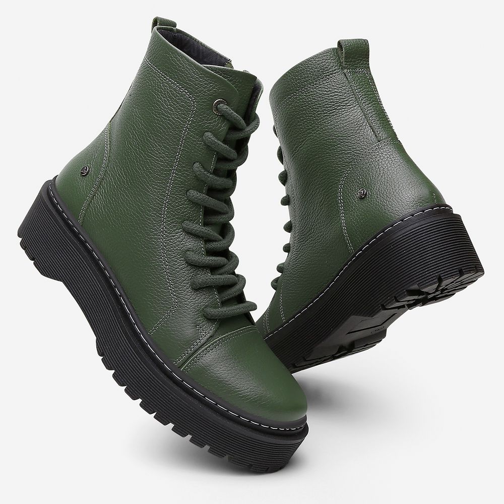 Bota Coturno Feminino Vittal Premium em Couro Verde