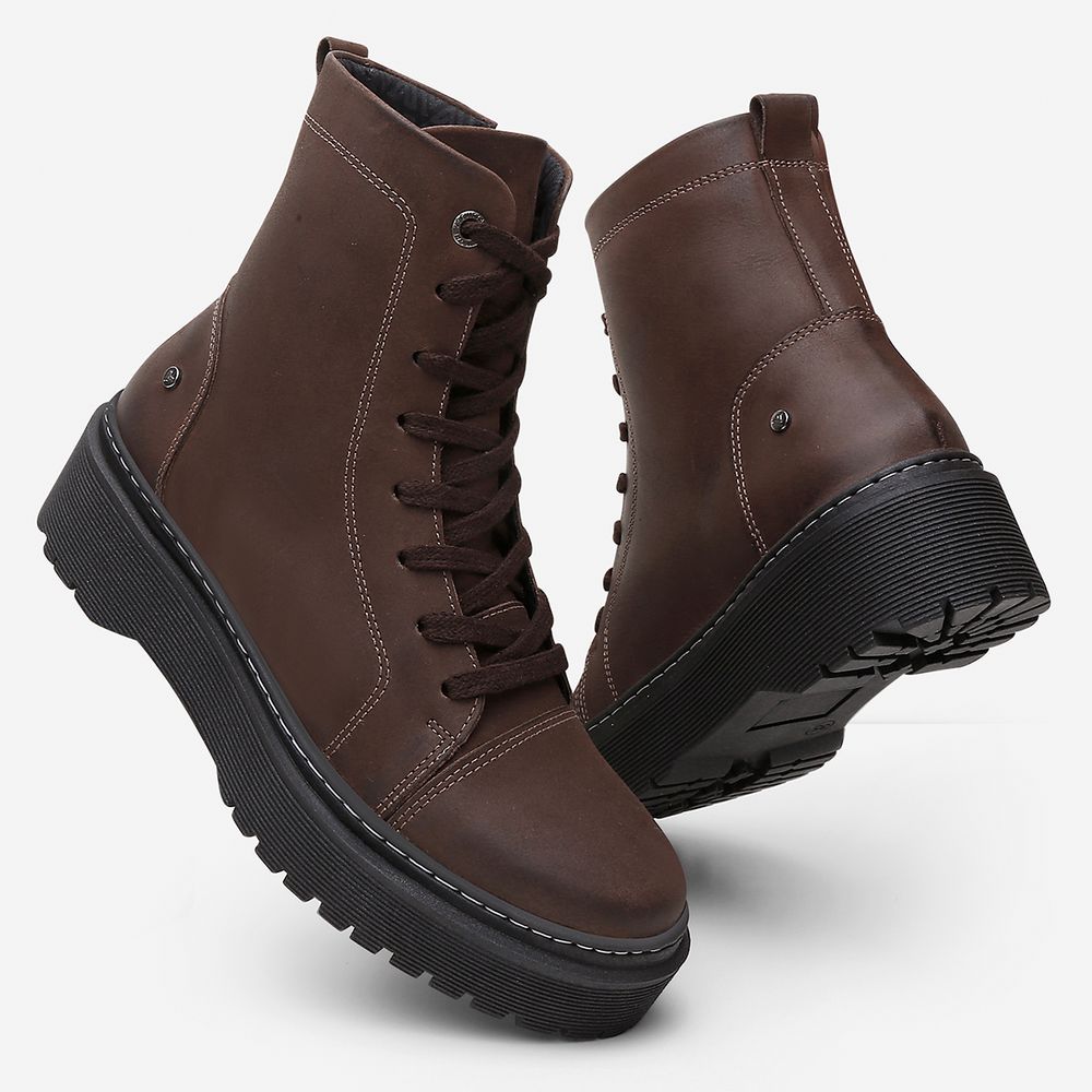 Bota Coturno Feminino Vittal Premium em Couro Café