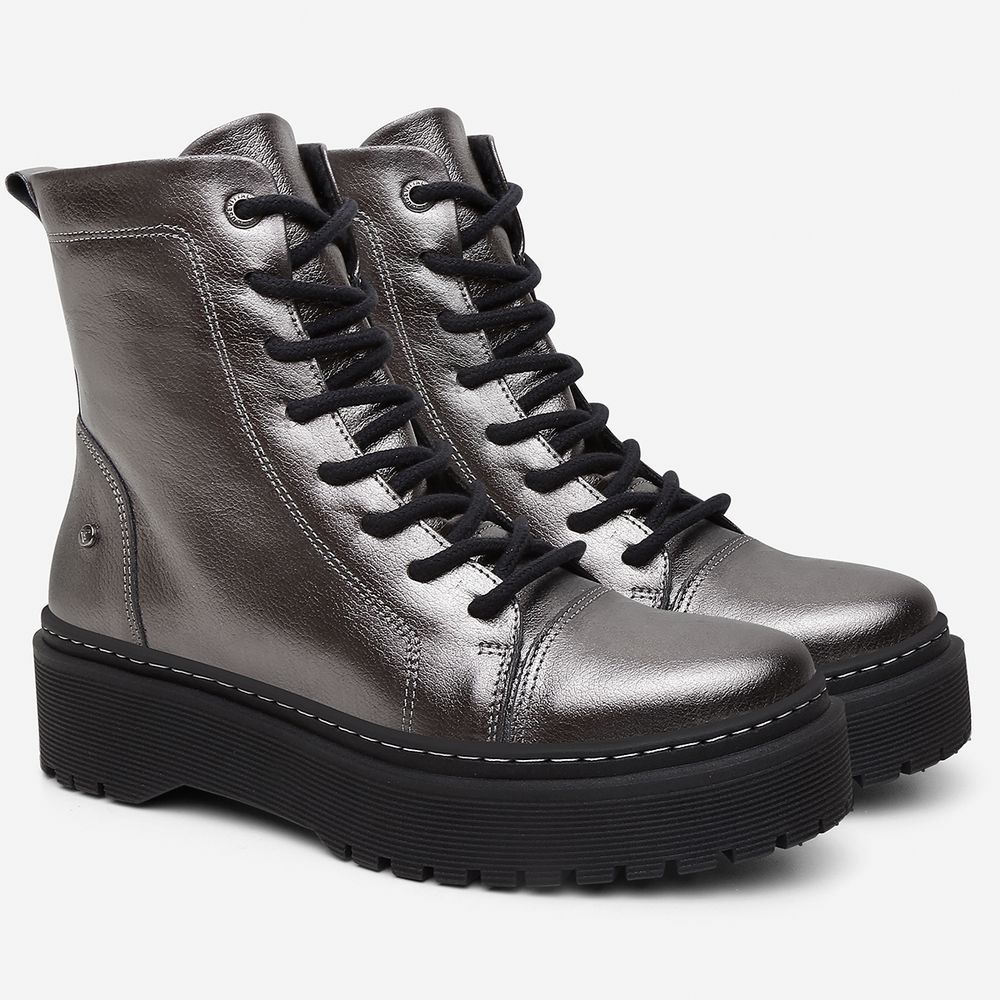 Bota Coturno Feminino Vittal Premium em Couro Prata Velho