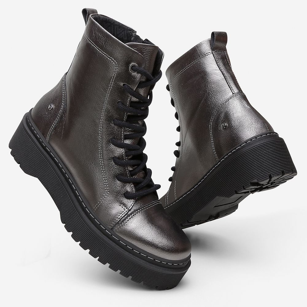 Bota Coturno Feminino Vittal Premium em Couro Prata Velho