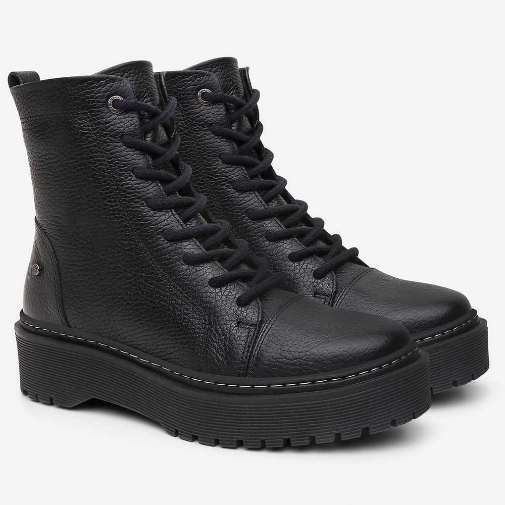 Bota Coturno Feminino Vittal Premium em Couro Preto