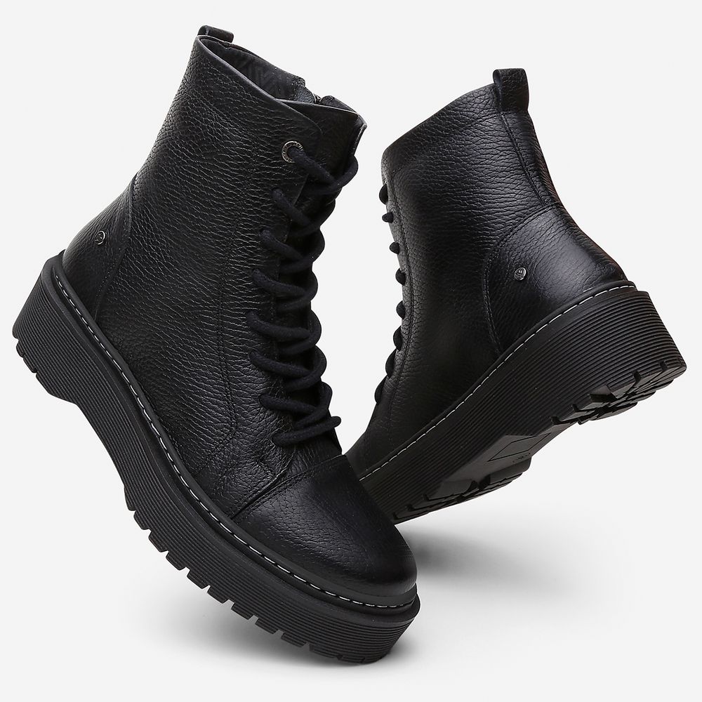 Bota Coturno Feminino Vittal Premium em Couro Preto