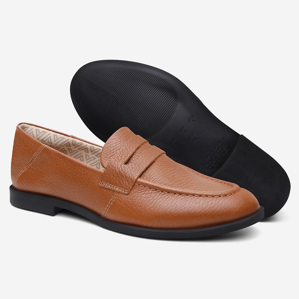 Mocassim Feminino Vittal Gia em Couro Legítimo Caramelo Olho de Gato