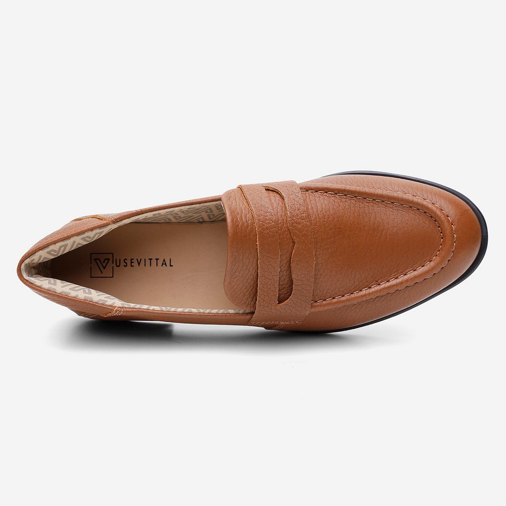 Mocassim Feminino Vittal Gia em Couro Legítimo Caramelo Olho de Gato