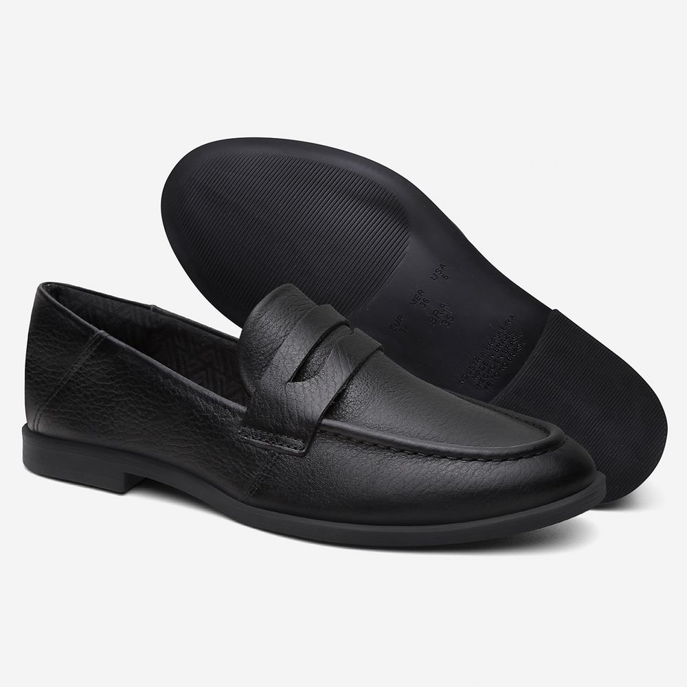 Mocassim Feminino Vittal Gia em Couro Legítimo Preto Olho de Gato