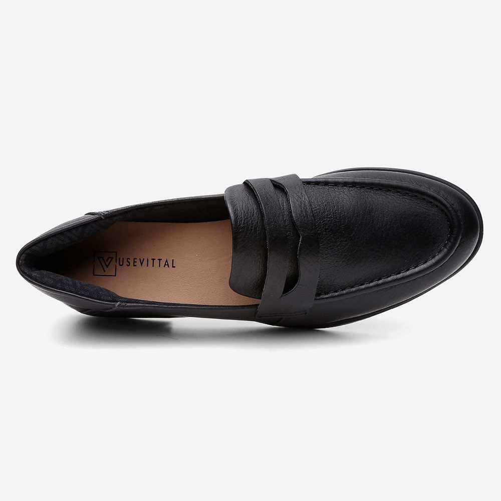 Mocassim Feminino Vittal Gia em Couro Legítimo Preto Olho de Gato