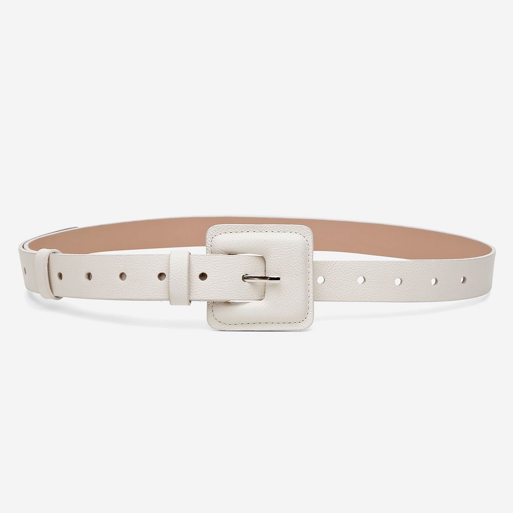 Cinto Feminino Paola Vittal Couro OffWhite Fivela Quadrada