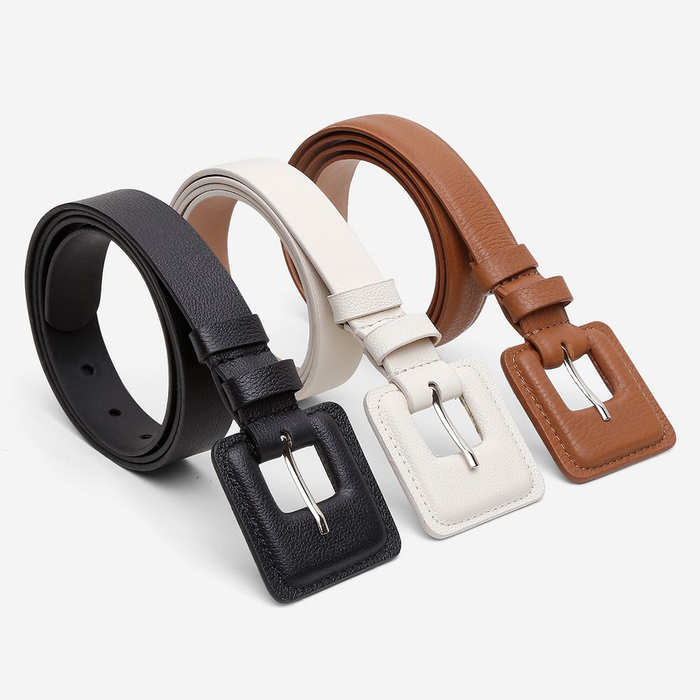 Cinto Feminino Paola Vittal Couro Preto Fivela Quadrada