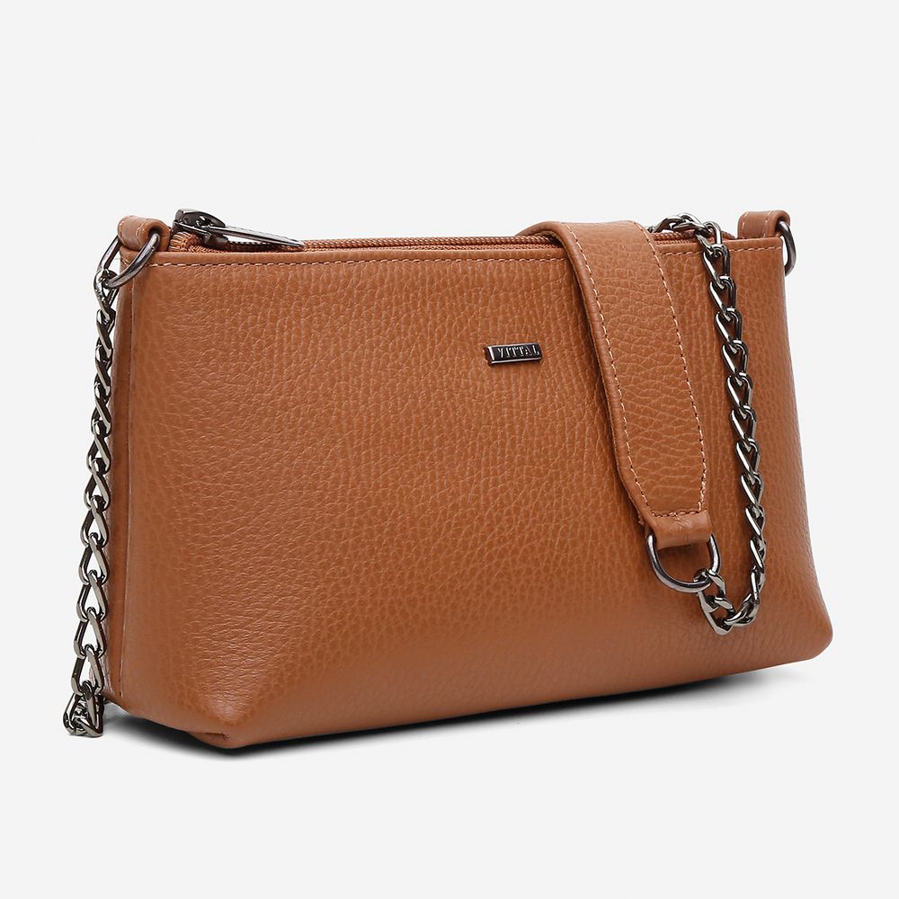 Bolsa Feminina Vittal Clutch Annelise em Couro Legitimo Caramelo Alça Corrente