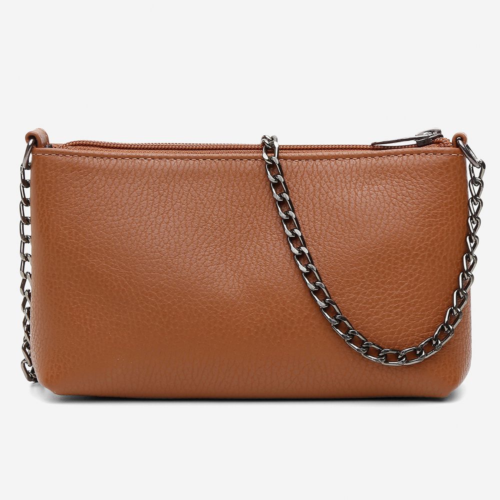 Bolsa Feminina Vittal Clutch Annelise em Couro Legitimo Caramelo Alça Corrente