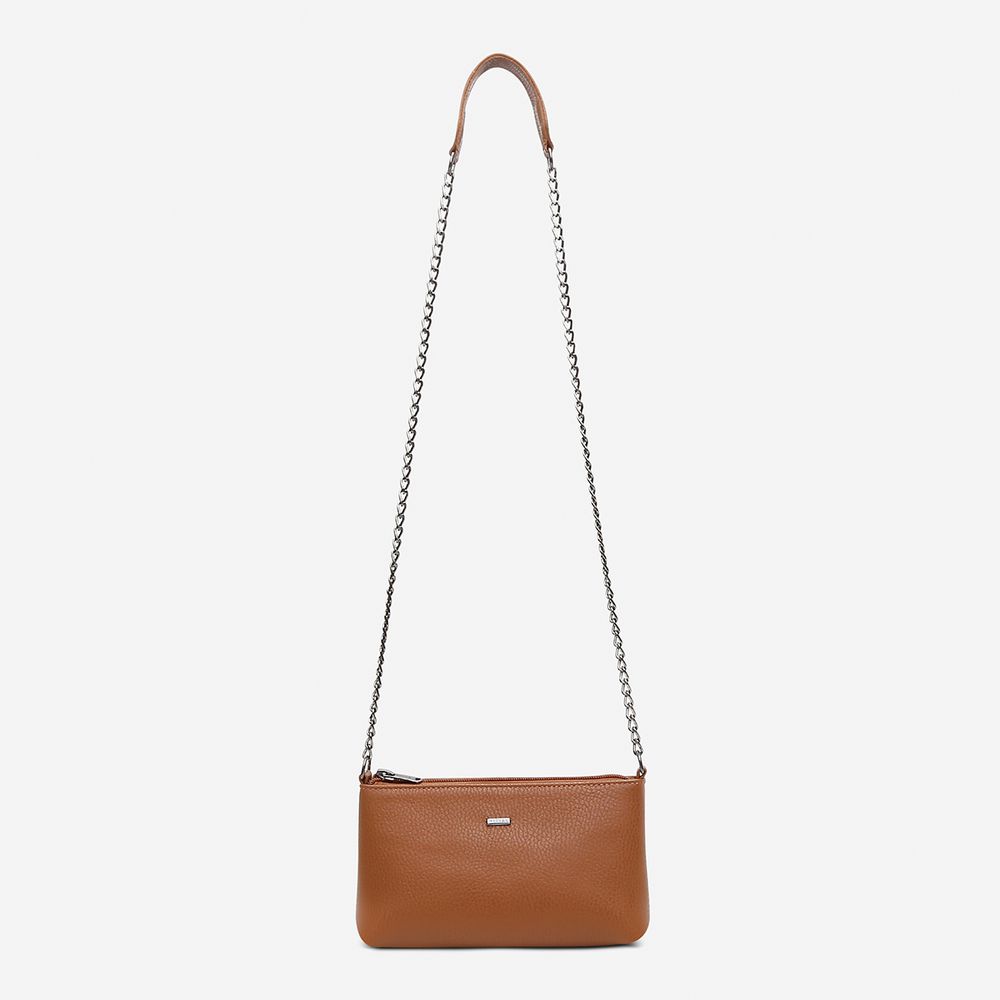 Bolsa Feminina Vittal Clutch Annelise em Couro Legitimo Caramelo Alça Corrente
