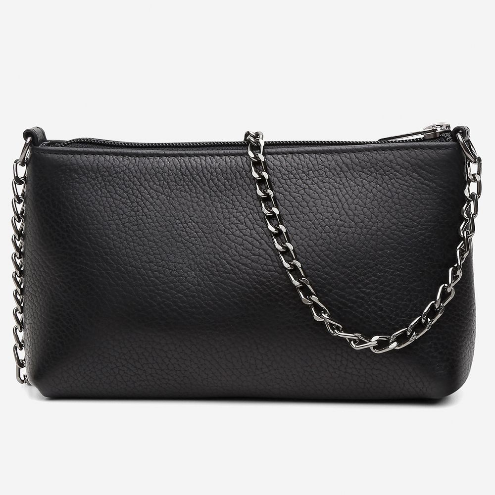 Bolsa Feminina Vittal Clutch Annelise em Couro Legitimo Preto Alça Corrente 