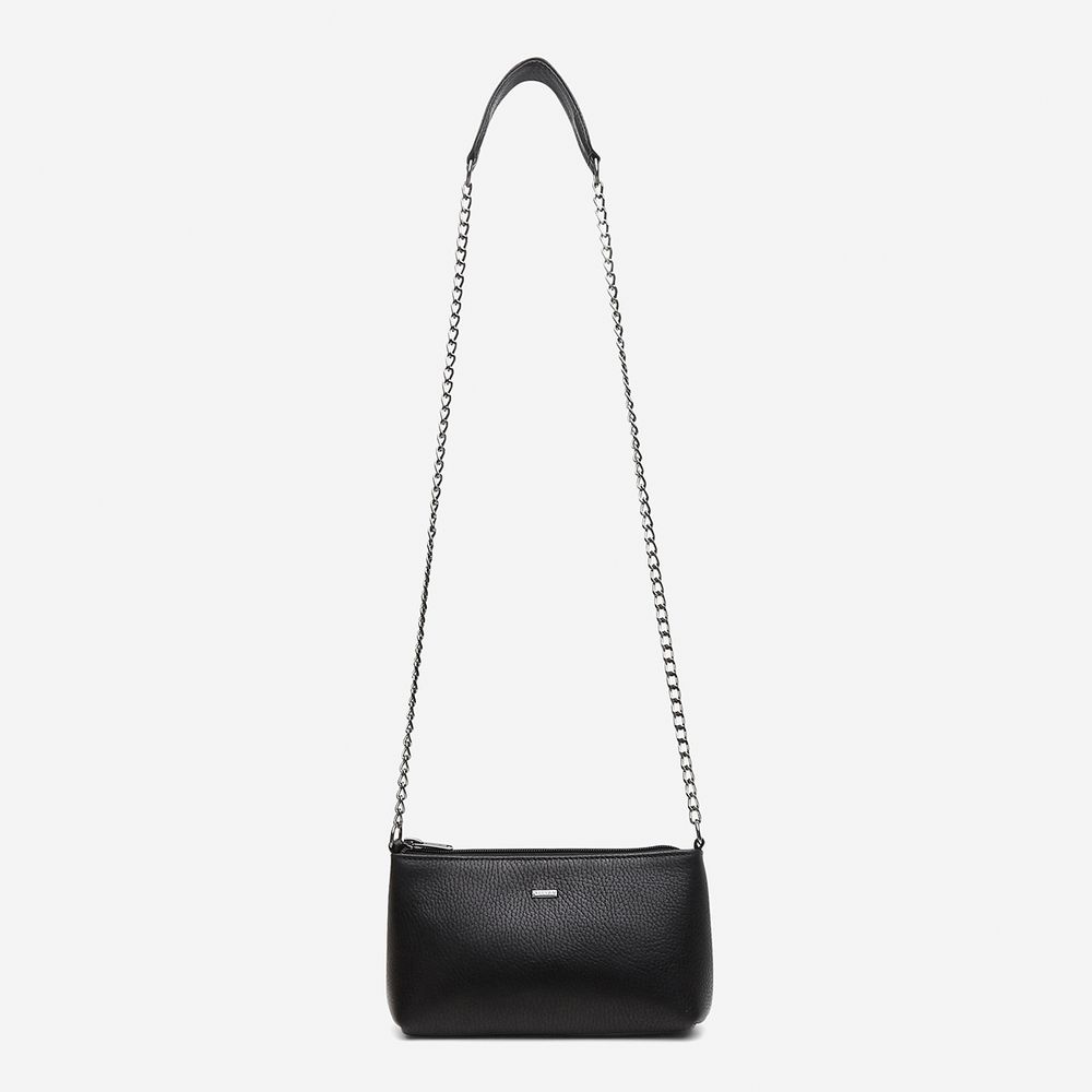Bolsa Feminina Vittal Clutch Annelise em Couro Legitimo Preto Alça Corrente 