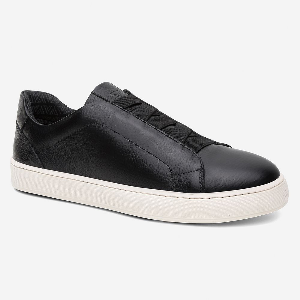 Tênis Casual Masculino Onix Preto em Couro Legitimo com Elástico Vittal