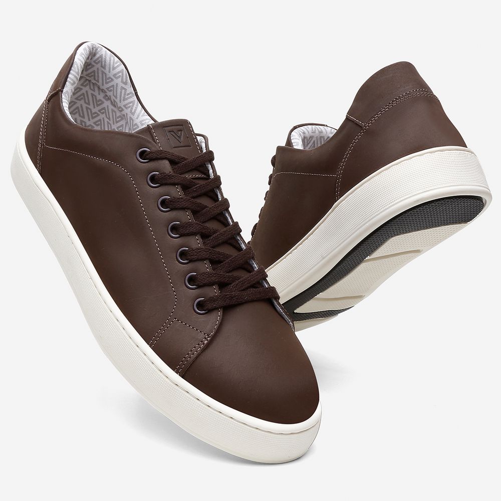 Tênis Casual Masculino Logan Café em Couro Legitimo Vittal