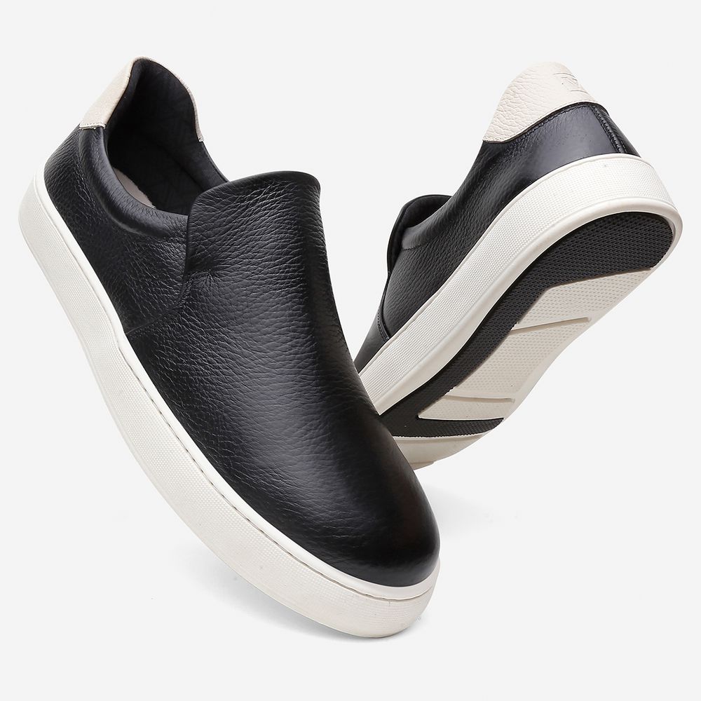 Tênis Masculino Slip On Casual Vittal em Couro Preto