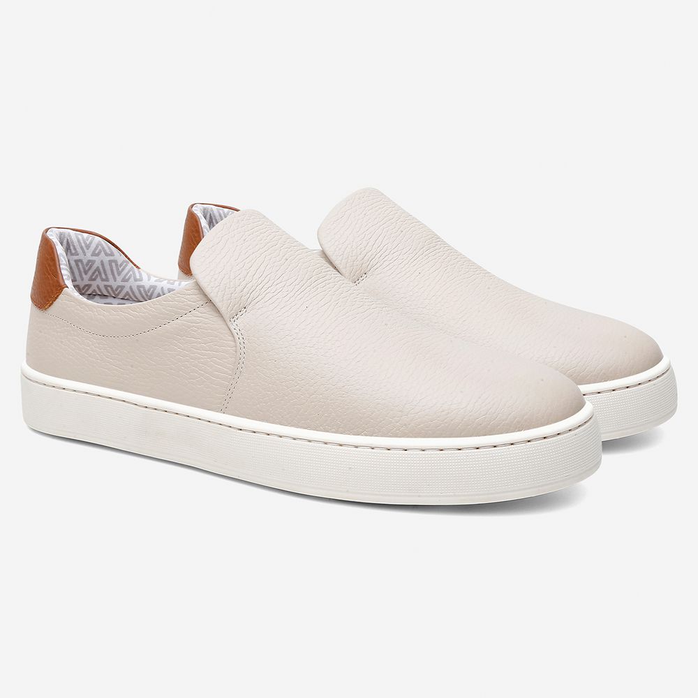 Tênis Masculino Slip On Casual Vittal em Couro OffWhite