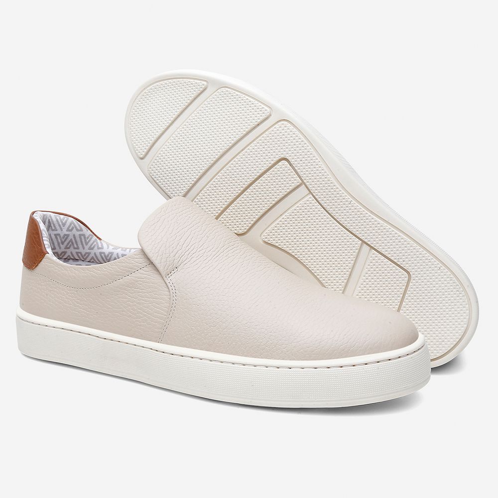 Tênis Masculino Slip On Casual Vittal em Couro OffWhite