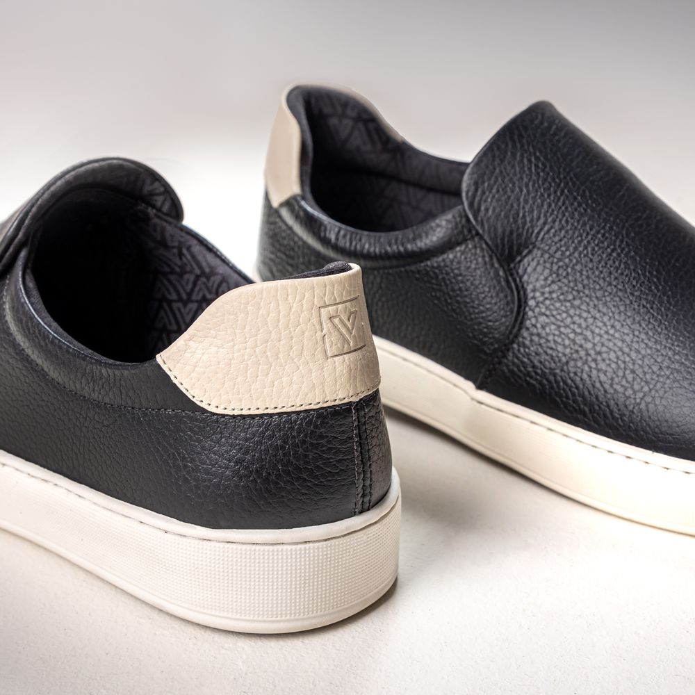 Tênis Masculino Slip On Casual Vittal em Couro Preto