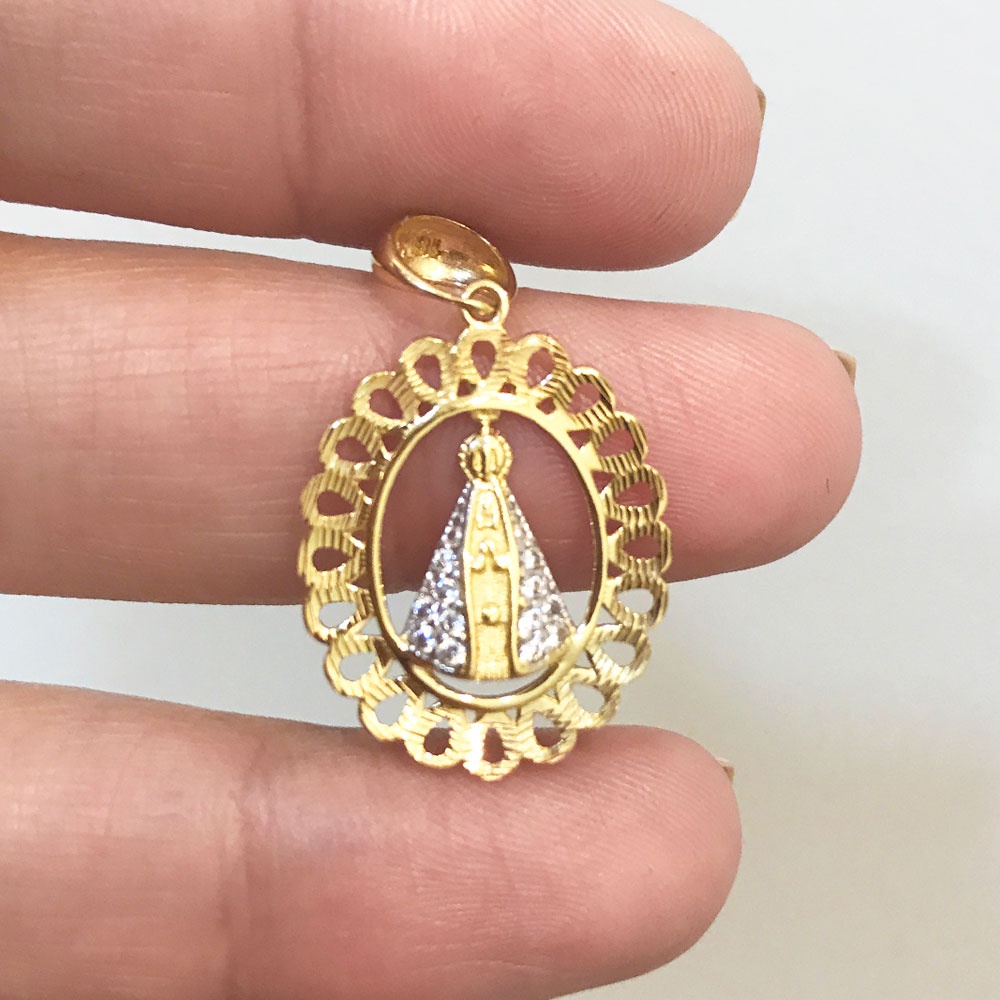 Pingente de Nossa Senhora Aparecida Ouro Amarelo 18K com Zircônias