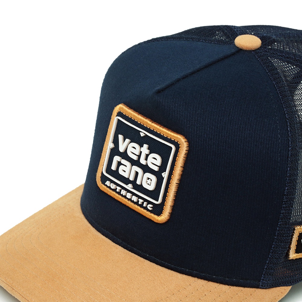 Boné Trucker Brave Azul Marinho e Camurça Amarelo | Use Veterano