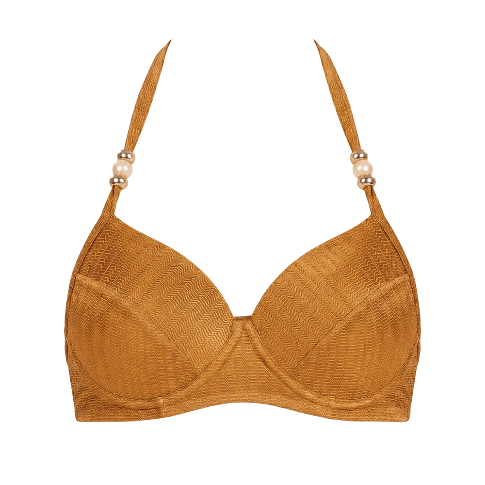 TOP COM BOJO HIT ALÇAS BIJOUX LISO CARAMELO