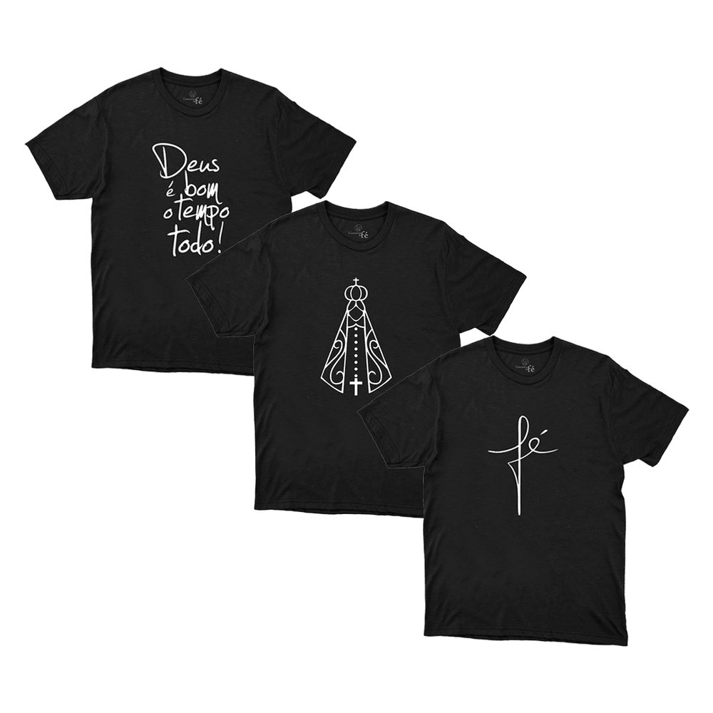 Kit 3 Camisetas Masculinas - Fé - CAMISETAS DA FÉ
