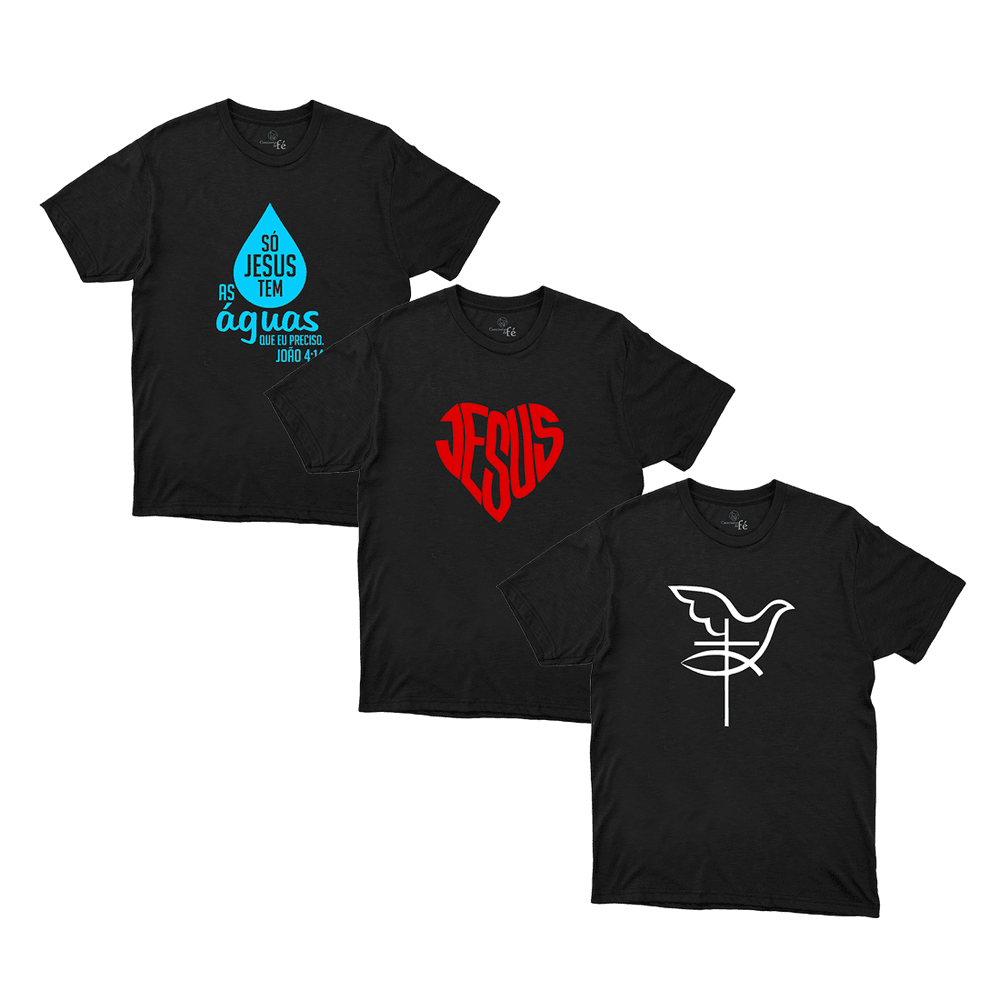 Kit 3 Camisetas Masculinas - Fé - CAMISETAS DA FÉ