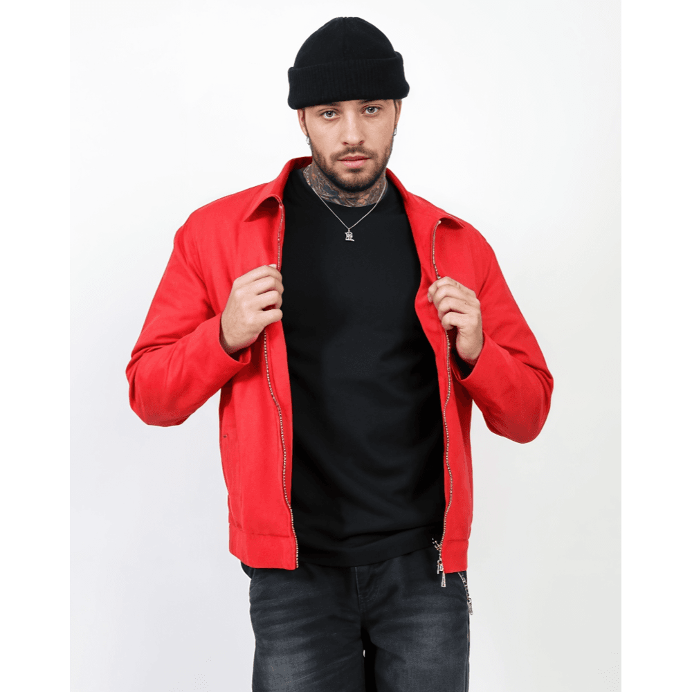 Jaqueta Sarja Resinada Vermelha Com Ziper Streetwear Austin Club