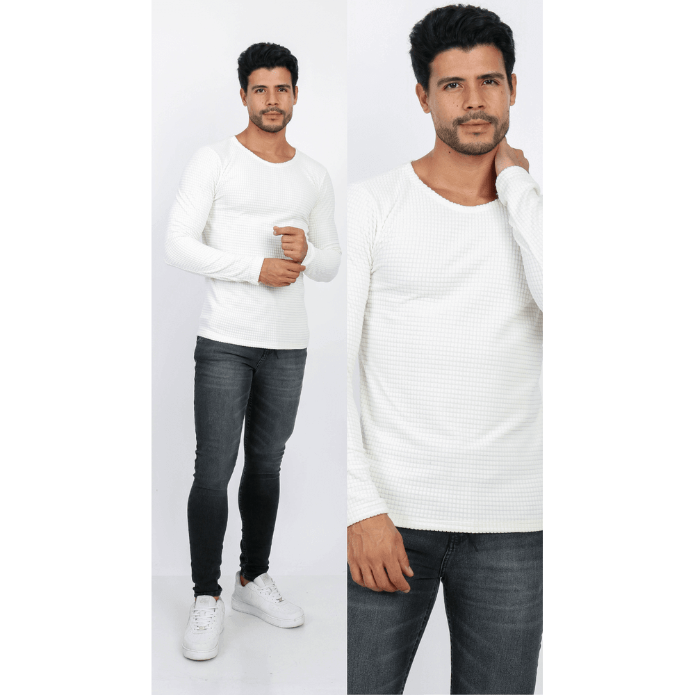 Suéter Camiseta Manga Longa Canelado Slim Micro Ultra Soft - Branco