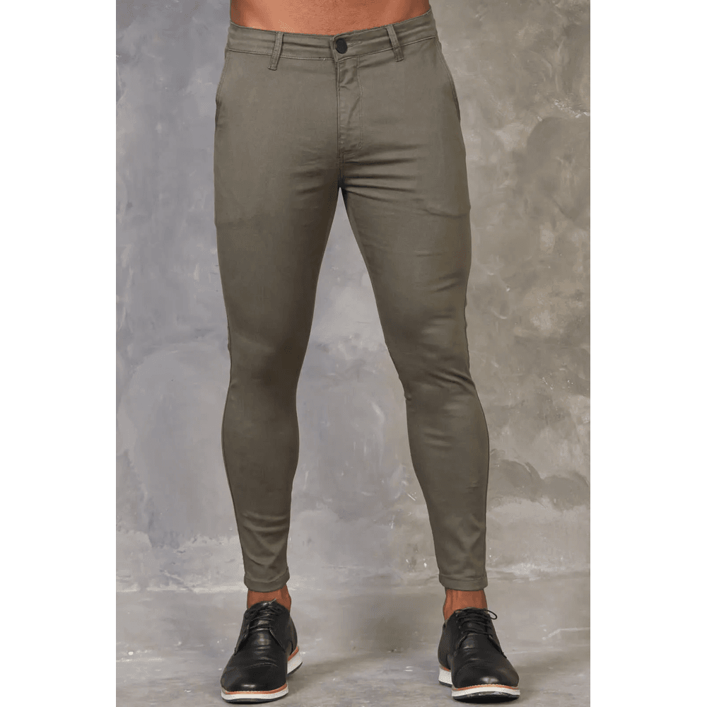 Calça Alfaiataria Sarja Verde Skinny Masculina Com Elastano