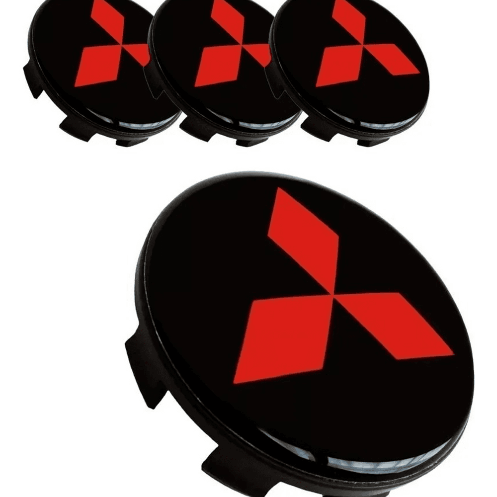 Kit 4 Calotinhas Centro de Roda Mitsubishi Triton – Estilo Preto com Vermelho + Encaixe Firme nas Rodas Originais