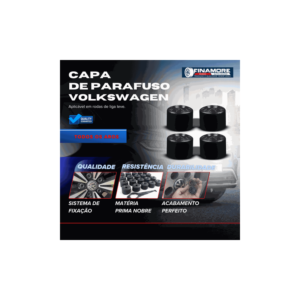 Kit 20 Capas de Parafuso 17mm VW Preto + Chave – Acabamento e Proteção