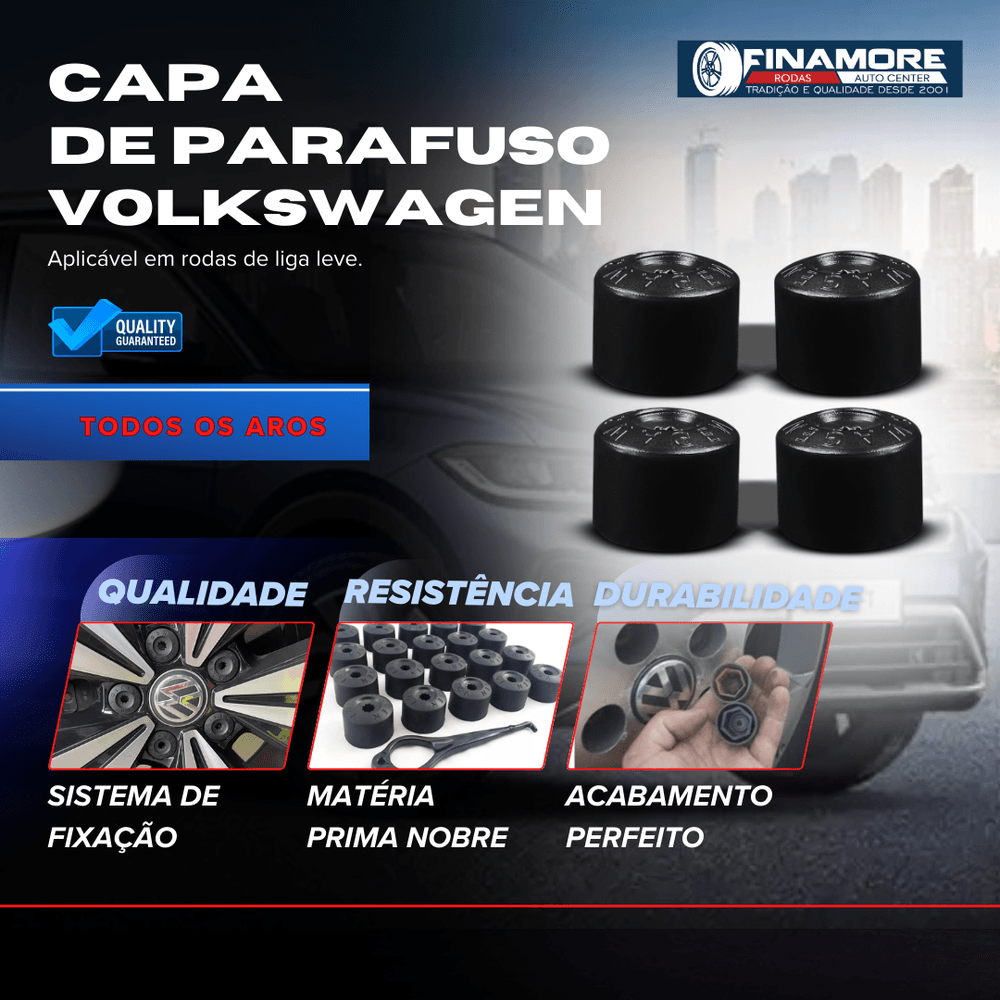 CAPA DE PARAFUSO CHAVE 17 PRETO - VW (20 PEÇAS)