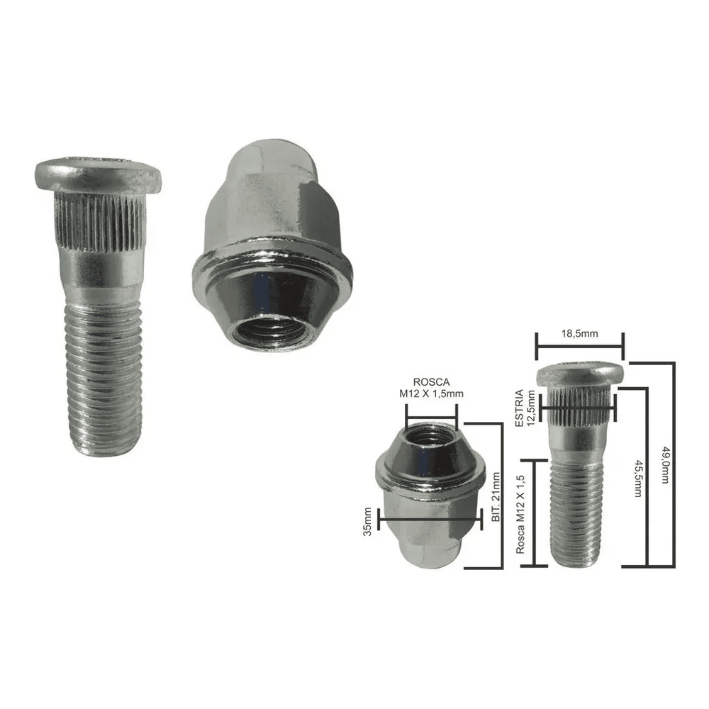 Kit 4 Prisioneiros + 4 Porcas Cromadas Hyundai – Fixação Segura e Acabamento Premium